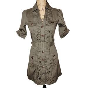 PROTOTYPE AUTHENTIC Women's Ruched Belted Jacket Dress Size Small Army Green New